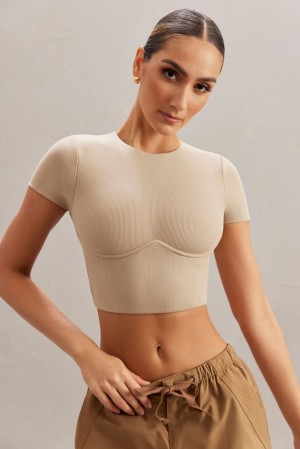 Oh Polly Aara Monowire Crop Top Womens Tops Stone | UMHA-87014