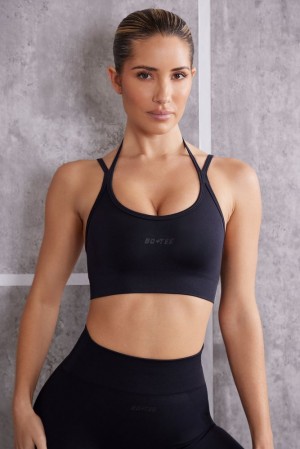 Oh Polly Aligned Scoop Neck Sports Bra Sports Bras Jet Black | DNIP-14059