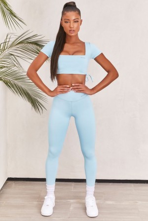 Oh Polly Ambition Slinky Crop Top Bo+Tee Tops Ice Blue | PRIH-54871