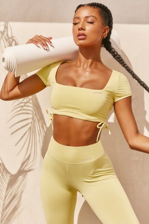 Oh Polly Ambition Slinky Crop Top Bo+Tee Tops Yellow | UGOY-71064