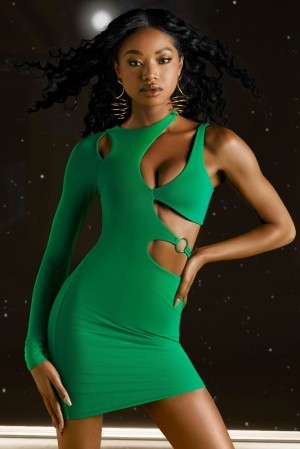 Oh Polly Ask About Me Asymmetric Cut Out Mini Dress Mini Dress Green | ERAS-45260