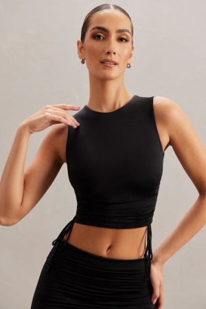 Oh Polly Bahiya Ruched Tank Top Womens Tops Black | AQLY-80965