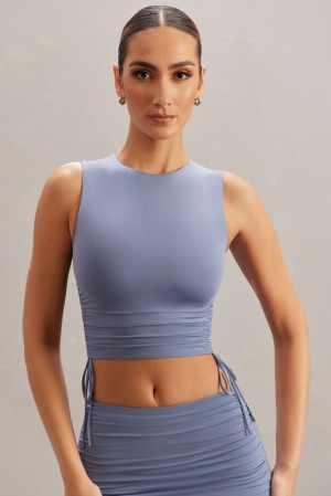 Oh Polly Bahiya Ruched Tank Top Womens Tops Blue | EILY-97653