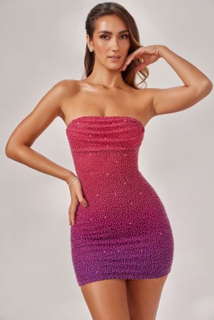 Oh Polly Basel Embellished Strapless Mini Dress Mini Dress Pink/Purple Ombré | NUEL-91685