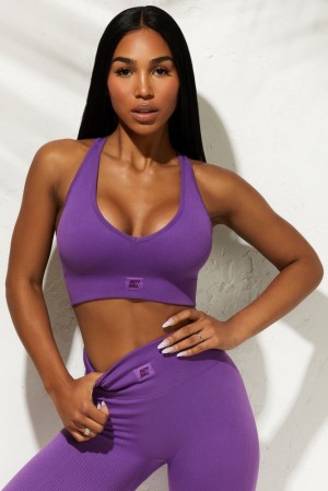 Oh Polly Be The Best V Neck Sports Bra Sports Bras Purple | LKXP-90187