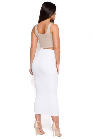 Oh Polly Behind The Curve High Waisted Midi Skirt Skirts White | GQXK-50781