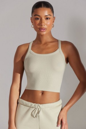 Oh Polly Body Soft Rib Tank Top Bo+Tee Tops Limestone | RYTS-94325