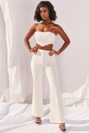 Oh Polly Bossin’ Up Strapless Corset Crop Top Bo+Tee Tops Ivory | UHOG-16584