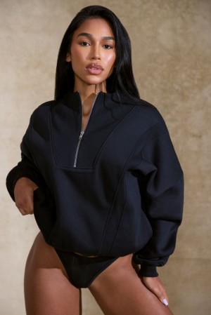 Oh Polly Comfort Zone Oversized Half Zip Sweatshirt Sweatshirts Black | RVTM-97105