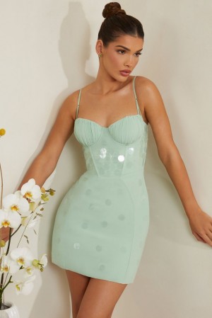 Oh Polly Constance Embellished Corset Mini Dress Mini Dress Sage | NPDG-08547