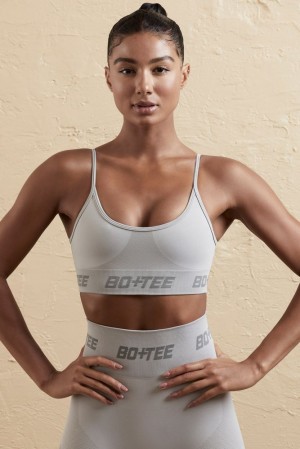 Oh Polly Contender Curved Neckline Sports Bra Sports Bras Silver | CUQR-34625