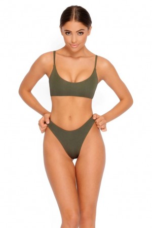 Oh Polly Cross My Heart High Leg Bikini Bottoms Bikini Bottoms Khaki | GJUM-90142