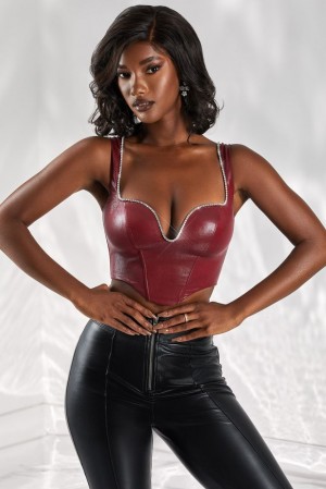 Oh Polly Day Dream Corset Top Womens Tops Burgundy | QASI-13465