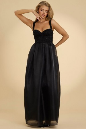 Oh Polly Delancey Corset Organza Maxi Dress Maxi Dress Black | VWLN-43208