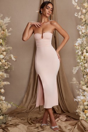 Oh Polly Dulcinea Strapless Thigh High Split Maxi Dress Maxi Dress Blush | UNPM-24975