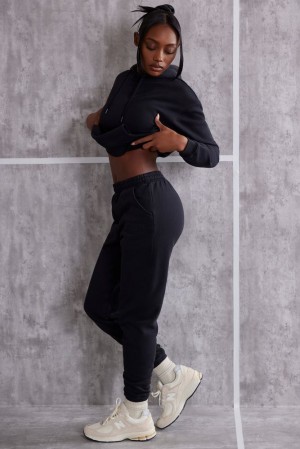 Oh Polly Effortless High Waist Cuffed Joggers Tracksuits Jet Black | UAIS-46059