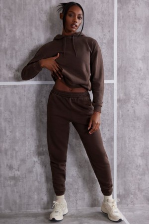 Oh Polly Effortless Petite High Waist Cuffed Joggers Pants Brown | NTDF-26175