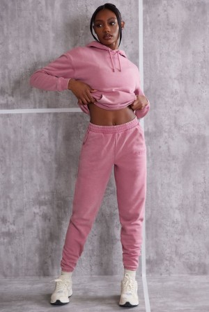 Oh Polly Effortless Petite High Waist Cuffed Joggers Pants Rose | EOVX-83204