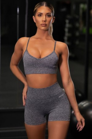 Oh Polly Empower Seamless V Neck Sports Bra Sports Bras Black Marl | YKNQ-70928