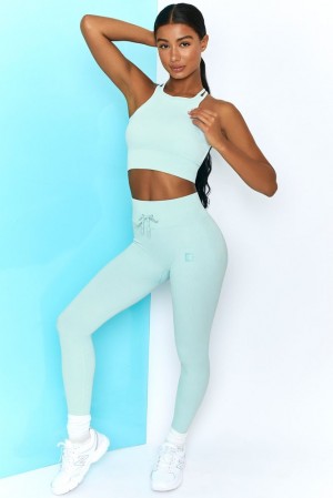 Oh Polly Energise Petite Ribbed Tie Front Full Length Leggings Leggings Light Blue | BALV-62341