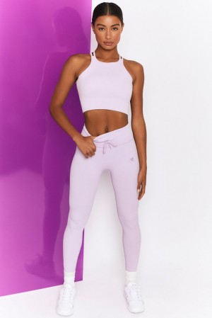 Oh Polly Energise Ribbed Tie Front Full Length Leggings Gym Leggings Lilac | VXJP-36507