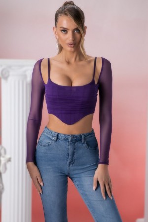 Oh Polly Eros Long Sleeve Crop Top Womens Tops Violet | THIA-40179