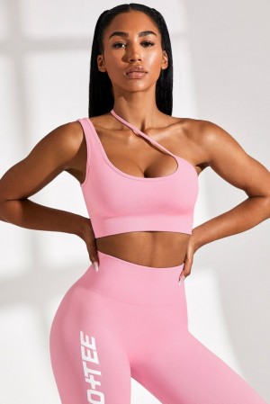 Oh Polly Evolve Asymmetric Seamless Crop Top Bo+Tee Tops Pink | JYEZ-63704