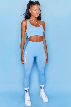 Oh Polly Evolve Seamless Asymmetric Crop Top Bo+Tee Tops Light Blue | ZUWS-73149