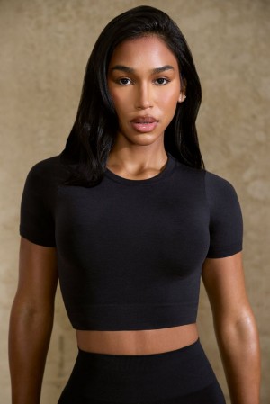 Oh Polly Excel Define Luxe Baby Tee Crop Top Bo+Tee Tops Black | OBKZ-26748