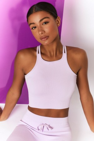 Oh Polly Feel Your Power Ribbed Racer Crop Top Bo+Tee Tops Lilac | EVGF-48639