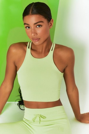 Oh Polly Feel Your Power Ribbed Racer Crop Top Bo+Tee Tops Lime | YCDW-03864