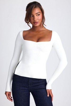 Oh Polly Fiora Modal Sweetheart Neckline Long Sleeve Top Womens Tops White | QKHP-97023