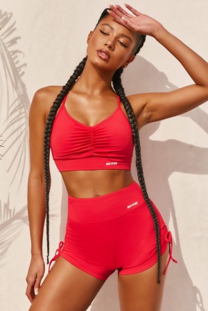 Oh Polly Focus Slinky Ruched Sports Bra Sports Bras Red | TEJY-23159