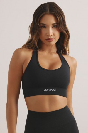 Oh Polly Focused Halter Neck Define Luxe Sports Bra Sports Bras Jet Black | BPEG-15063