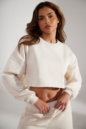 Oh Polly Fundamental Cropped Oversized Sweatshirt Tracksuits Heather Oat | OTGF-97834