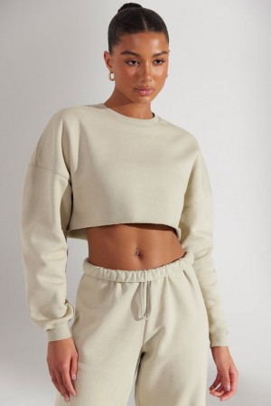 Oh Polly Fundamental Cropped Oversized Sweatshirt Tracksuits Limestone | YQSN-78591