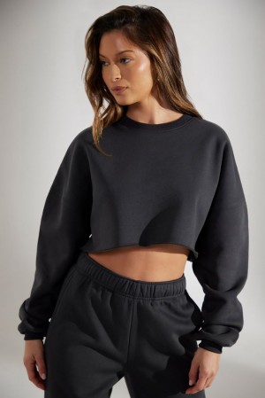 Oh Polly Fundamental Cropped Oversized Sweatshirt Sweatshirts Washed Black | EMVD-96385