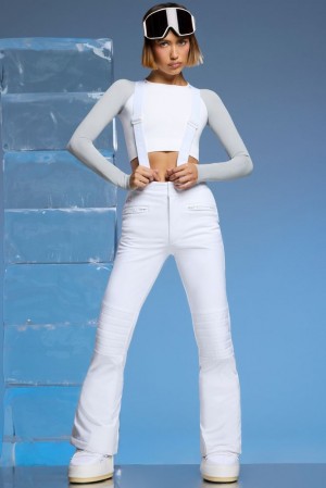 Oh Polly Glacier Petite Fleece Lined Ski Pants Bo+Tee SKI White | MXOU-53096