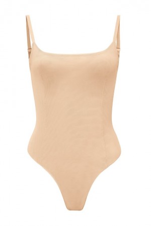 Oh Polly INTIMATES Soft Mesh Bodysuit Bodysuits Beige | NQUR-85410