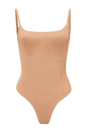 Oh Polly INTIMATES Soft Mesh Bodysuit Bodysuits Warm Peach | BOWN-73926