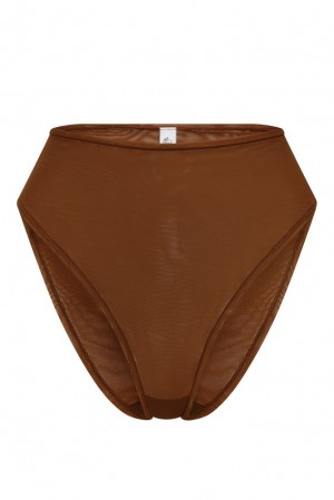 Oh Polly INTIMATES Soft Mesh High Waisted Knicker Intimates Chestnut | SYHB-16295