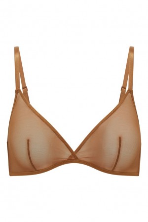 Oh Polly INTIMATES Soft Mesh Single Layer Triangle Bra Intimates Almond | UWNC-17053