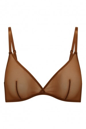 Oh Polly INTIMATES Soft Mesh Single Layer Triangle Bra Intimates Chestnut | MFQV-12856