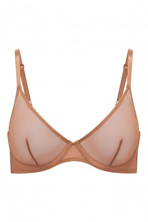 Oh Polly INTIMATES Soft Mesh Single Layer Underwired Bra Intimates Honey | MPUY-94302