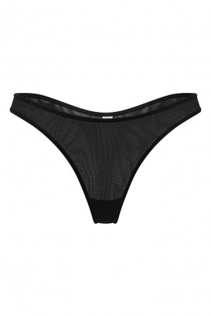 Oh Polly INTIMATES Soft Mesh Thong Intimates Black | AWXS-28357