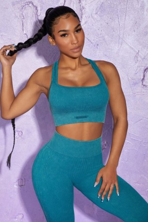 Oh Polly Iconic Square Neck Sports Bra Sports Bras Teal | ZQCH-79645