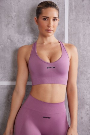 Oh Polly In Check Plunge Neck Sports Bra Sports Bras Mauve | TVFA-40192