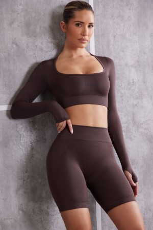 Oh Polly Instinct Long Sleeve Crop Top Bo+Tee Tops Brown | YDTE-52063