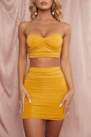 Oh Polly It's A Match Ruched Strappy Crop Top Bo+Tee Tops Gold | TVDI-35908