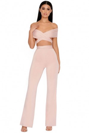 Oh Polly Late Night Ruche High Waisted Trousers Women's Trousers Blush | ERLH-96084